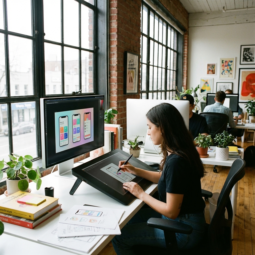 Designer working on UI mockups