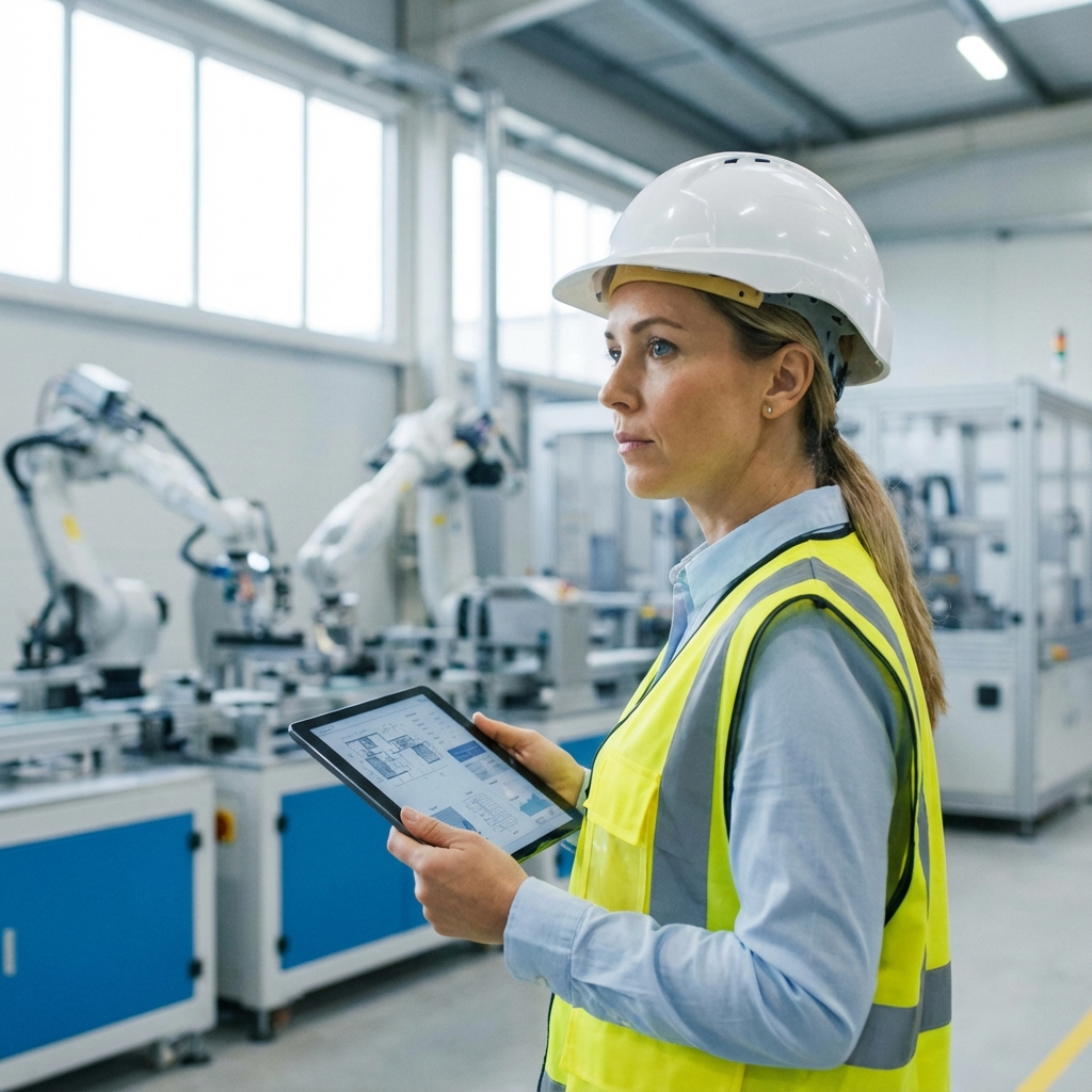 Manufacturing engineer reviewing blueprints