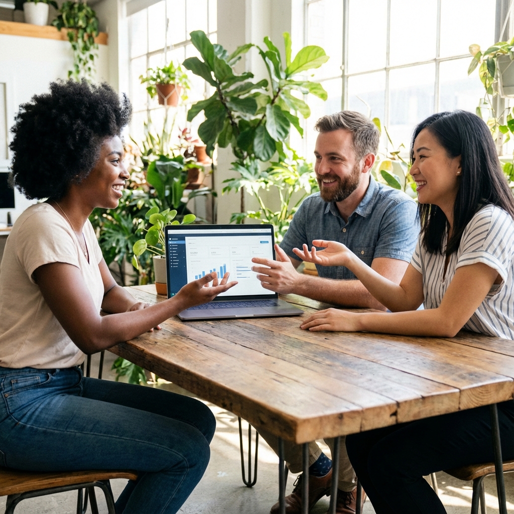 Startup team collaborating