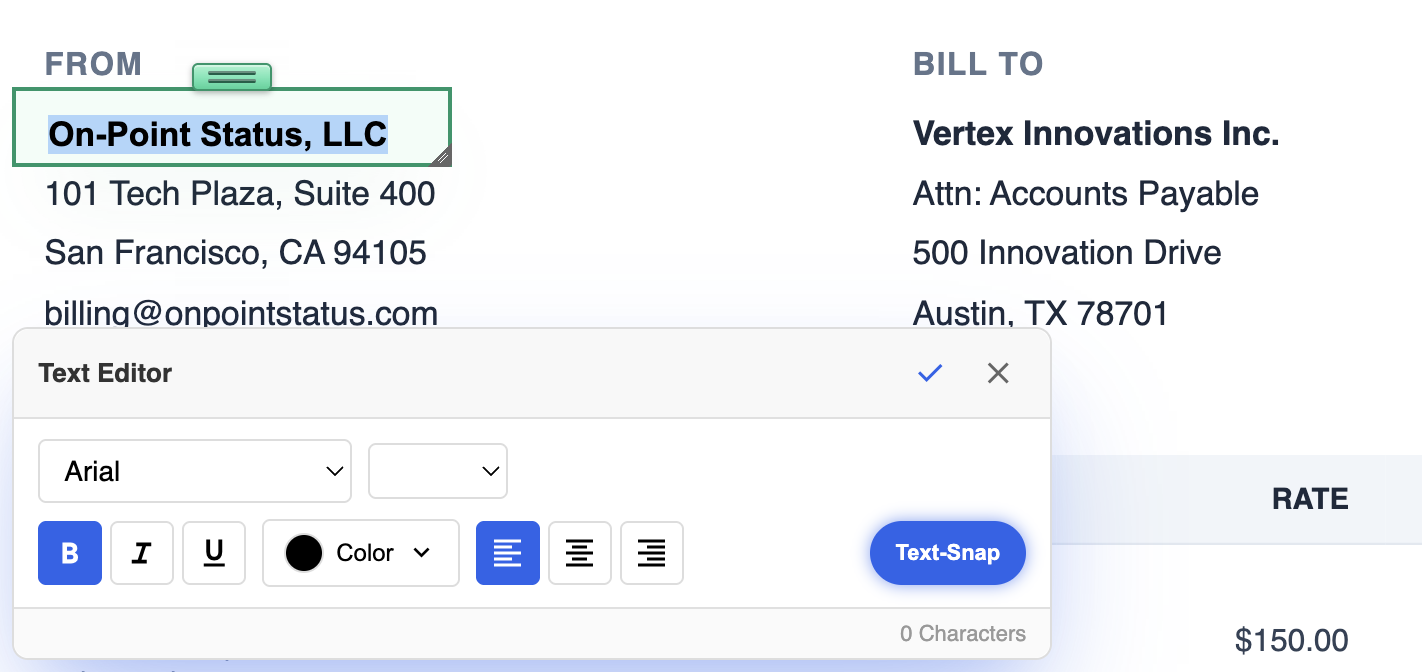 PDF invoice with inline editable text fields in LanaPDF