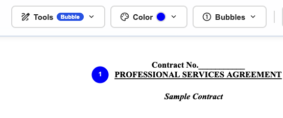 LanaPDF numbered bubble annotation tool calling out a section in a contract